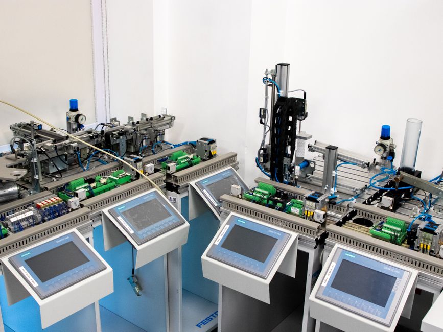 Allen-Bradley PLC programming on an industrial HMI control panel